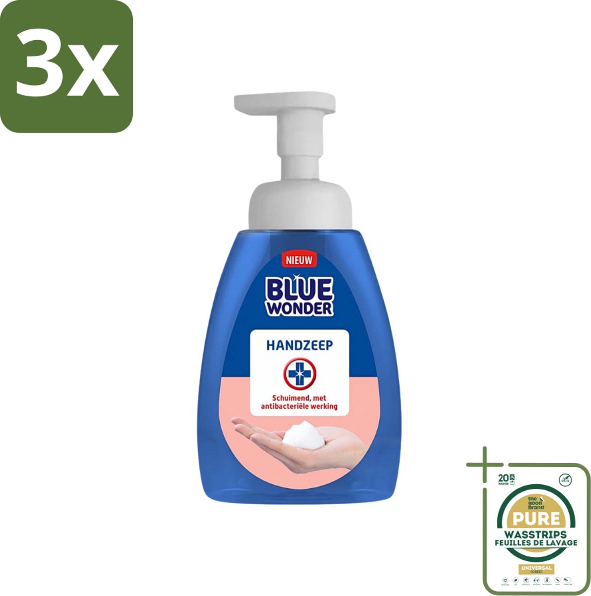 3 x Blue Wonder - Handzeep - Hygiënisch & Verzorgend - 225 ml - Grootverpakking - Hygiëne - Handzeep - Handreiniging - Antibacteriële Handzeep - Schuimende Mousse