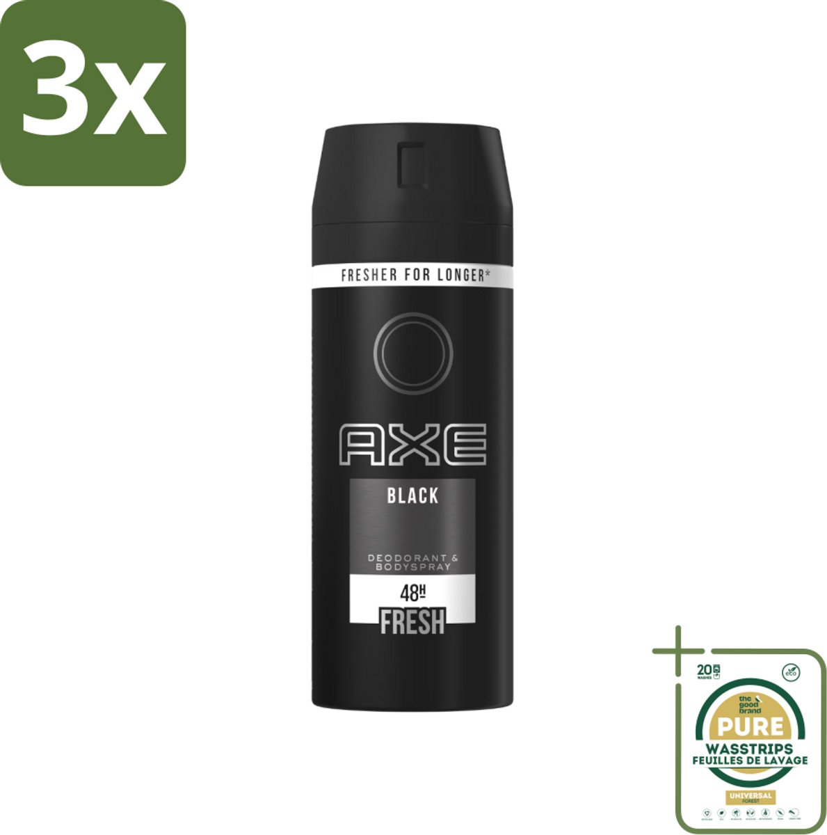 3 x Axe Deodorant Bodyspray Black 150 ml - Grootverpakking - Axe Deodorant Bodyspray - Anti-transpirant - Zweetgeur - Sandelhout Geur - Munt Geur
