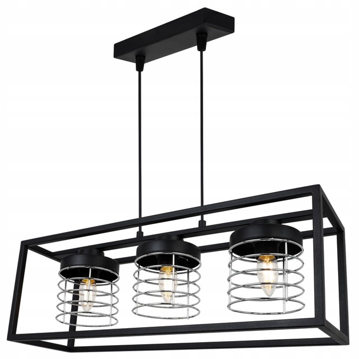 Industriële Hanglamp Metaal Zwart/Chroom - Verstelbaar