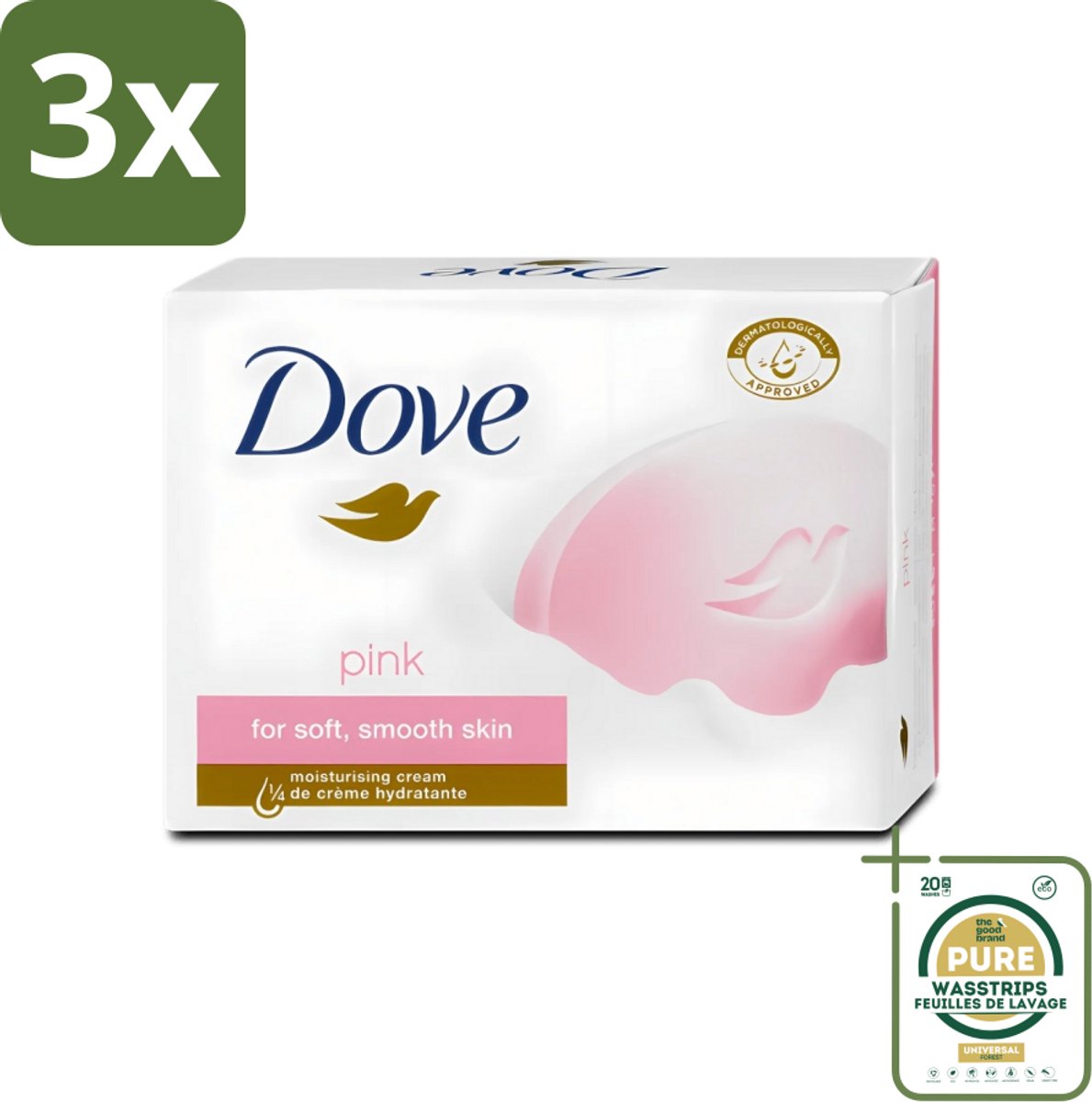 3 x Dove - Zeep - Pink - Hydraterend - 90 g - Grootverpakking - Zeep - Hydraterende Zeep - Roze Zeep - Crème Zeep - Droge Huid