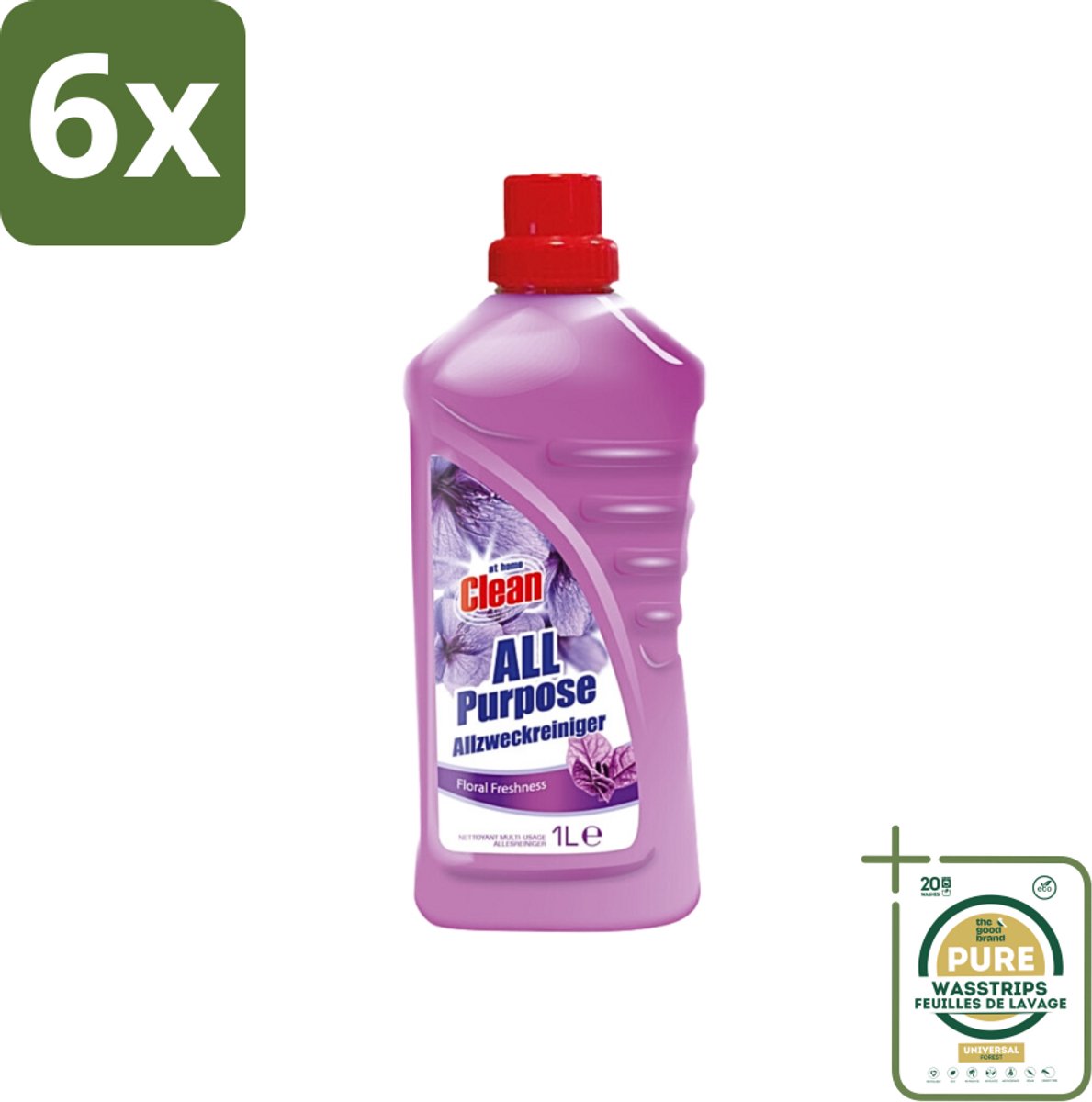 At Home - Clean - Allesreiniger - Floral - Verfrissened - 1 L - Voordeelverpakking - 6 stuks - Reiniging - Vloer