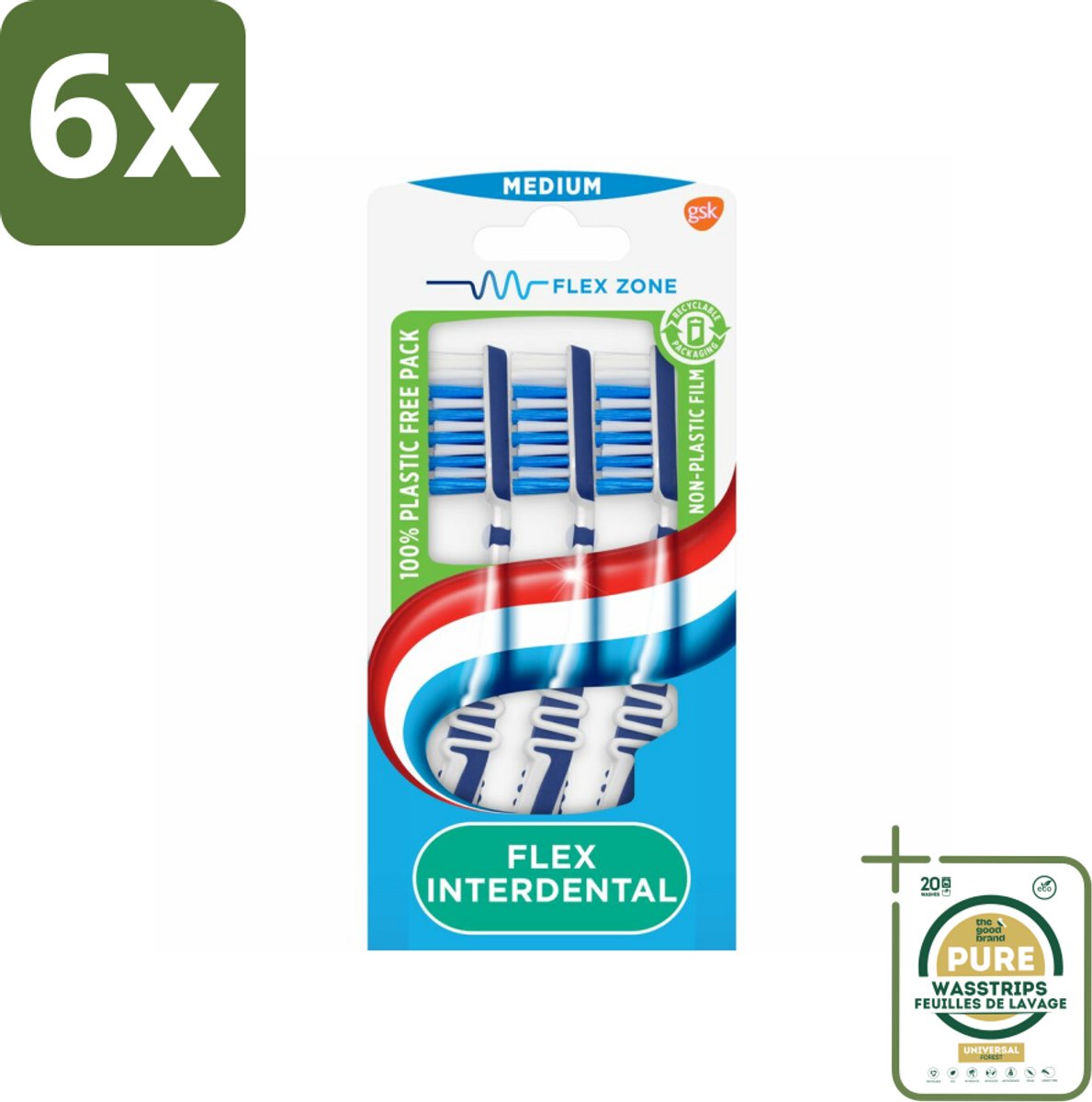 Aquafresh Tandenborstel Flex Interdental Medium 3 stuks per verpakking - Voordeelverpakking - 6 stuks - Tandenborstel flex - Tandenborstel interdentale