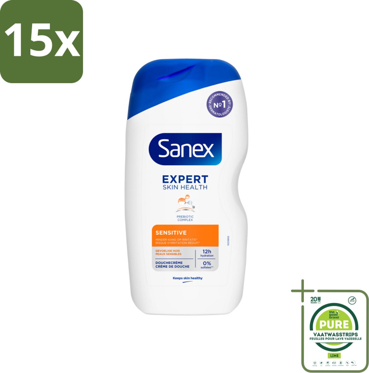 15 x Sanex Douchegel Expert Skin Health Sensitive 400 ml - Grootverpakking - Gevoelige Huid - Douchegel - Huidverzorging - Milde Reiniging - Whey Proteïne