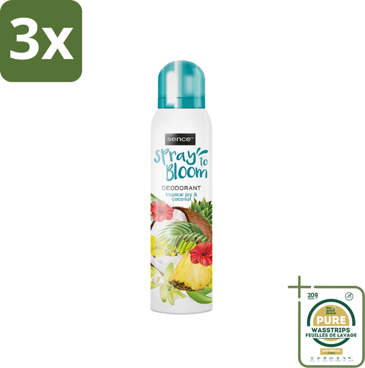 3 x Sence - Tropical Joy & Coconut - Deodorant - Exotisch - 150 ml - Grootverpakking - Tropisch - Kokos - Exotisch - Deodorant - Frisheid