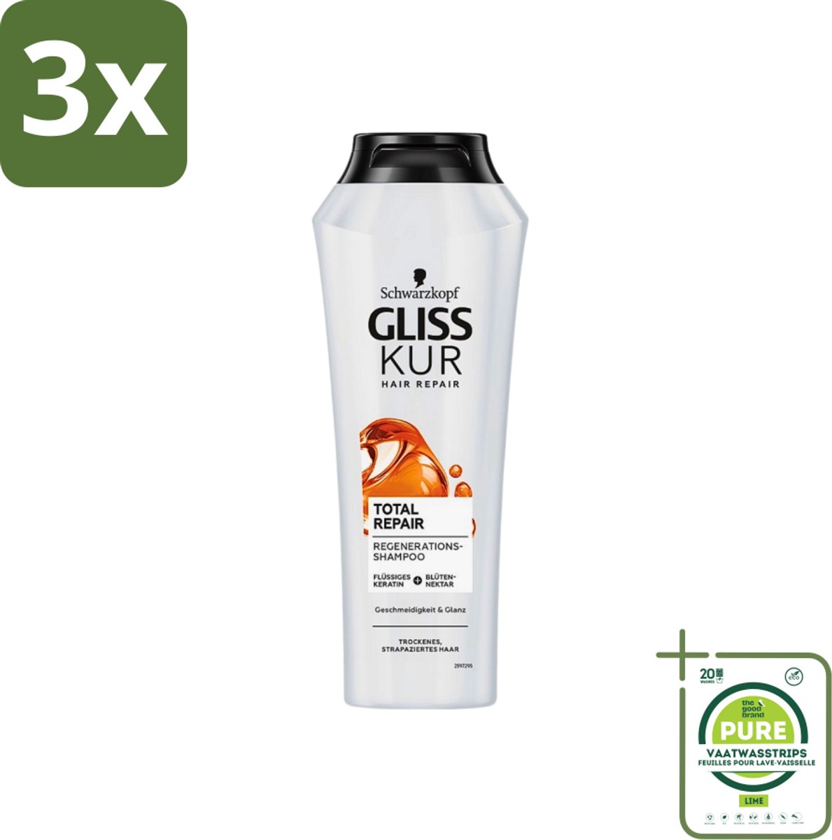 3 x Gliss Kur - Shampoo - Vrouwen - Hydraterende Verzorging - 250 ml - Grootverpakking - Schwarzkopf Gliss Kur Shampoo - Hydraatend Haar - Gespleten Haarpunten - Keratine - Haarverzorging