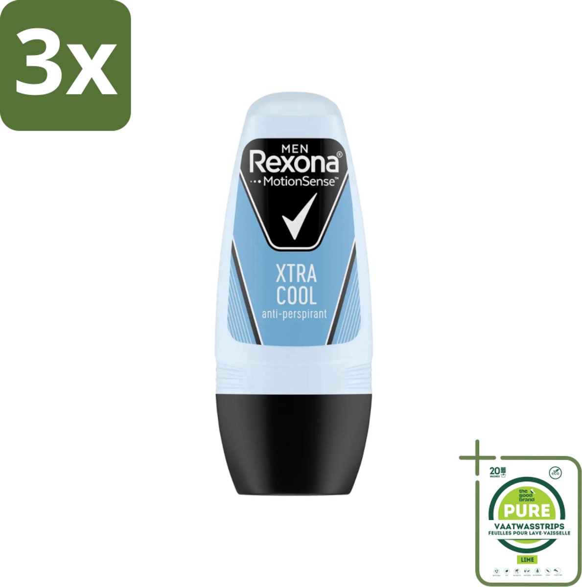 3 x Rexona Men - Fresh Xtra Cool - Deo Roll-on - Anti-Perspirant - 50 ml - Grootverpakking - Deodorant Voor Mannen - Zweet En Geur Bescherming - 48 Uur Bescherming - Verfrissende Geur - Citrus En Munt