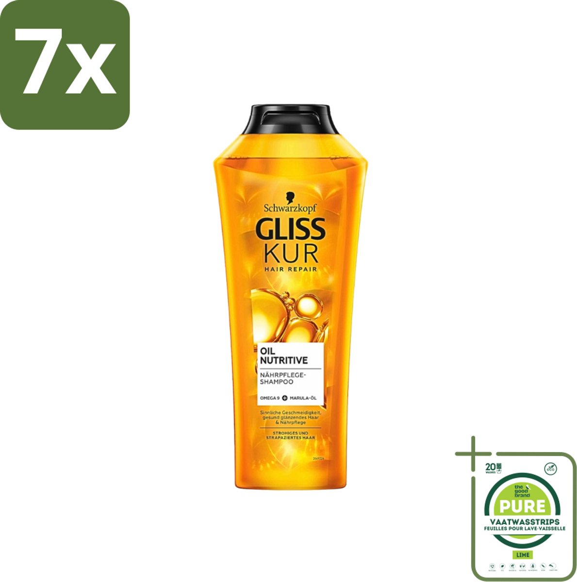 7 x Gliss-Kur - Shampoo - Oil Nutritive - Voedende Shampoo - Voor Stroef & Gespannen Haar - 400 ml - Grootverpakking - Shampoo Voor Stroef Haar - Voedend Shampoo - Hydraterend Shampoo - Haar Verzorging - Haar Verzorging Voor Gespannen Haar