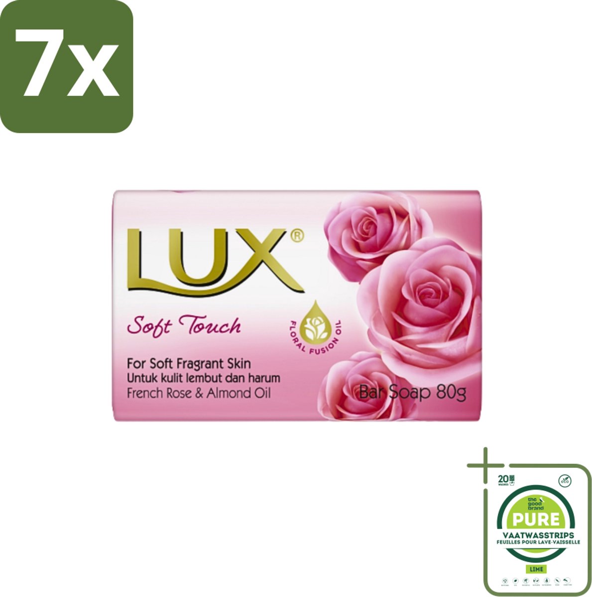 7 x Lux - Zeep - Soft Touch - Hydraterend - Voor Geurige Huid - 80 g - Grootverpakking - Zeep - Huidverzorging - Zijdezachte Huid - Hydraterende Zeep - Geurige Zeep