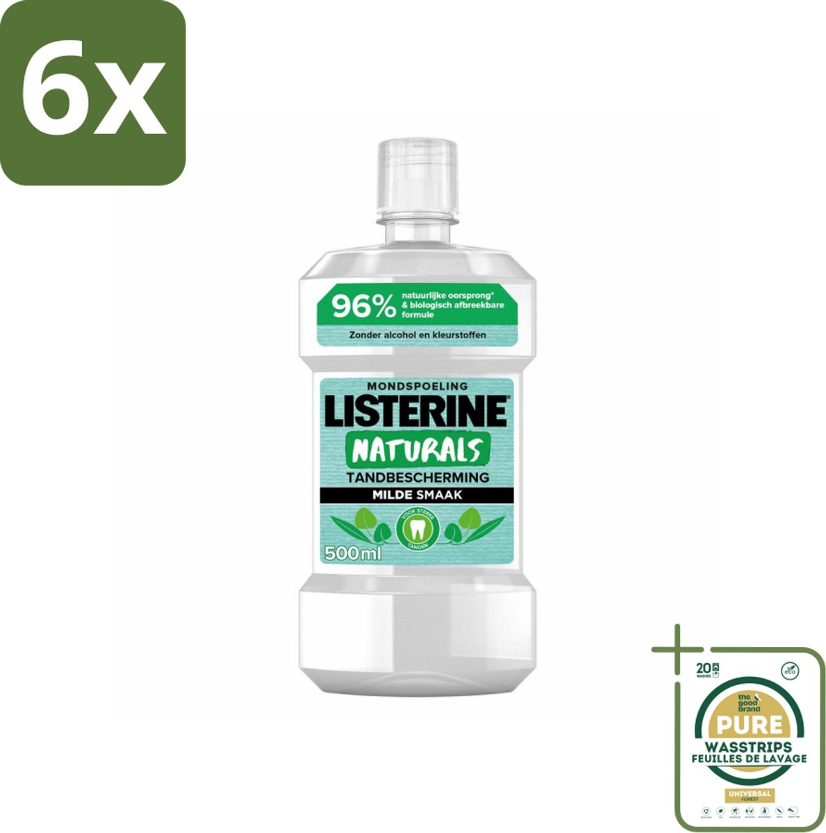 Listerine Naturals Mondwater Tandbescherming 500 ml - Voordeelverpakking - 6 stuks - Tandbescherming - Natuurlijk mondwater
