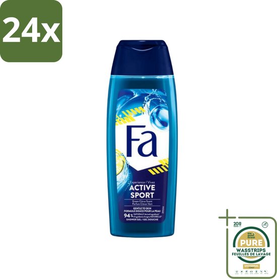 Fa Men - Douchegel - Active Sport - Verfrissend - Green Citrus - 250 ml - Voordeelverpakking - 24 stuks - Sport deodorant - Verfrissend