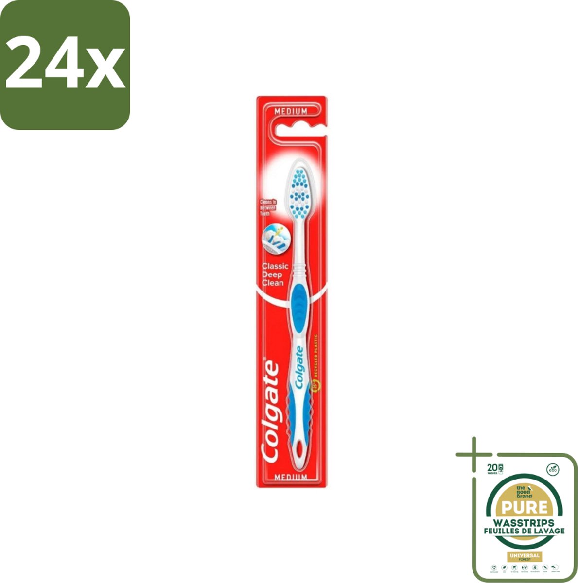 Colgate - Tandenborstel - Classic Deep Clean Medium - 1 Tandenborstel - Voordeelverpakking - 24 stuks - Tandenborstel reiniging - Tandplak verwijderen