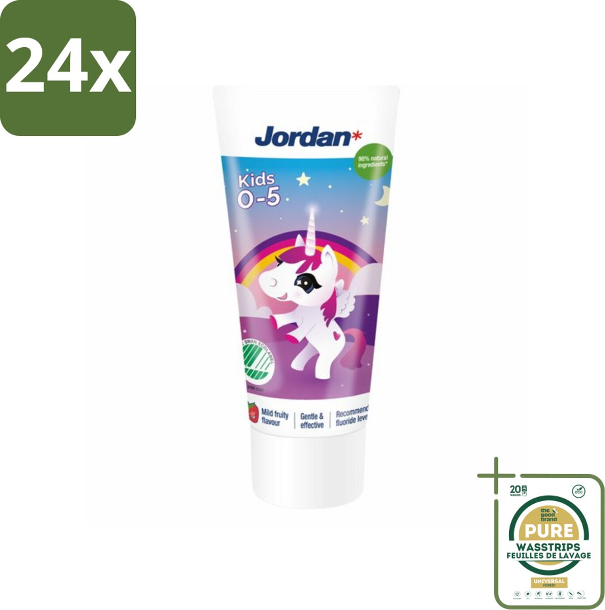 Jordan Tandpasta Kids 0-5 jaar 50 ml - Voordeelverpakking - 24 stuks - Melkgebit beschermen - Gaatjes voorkomen
