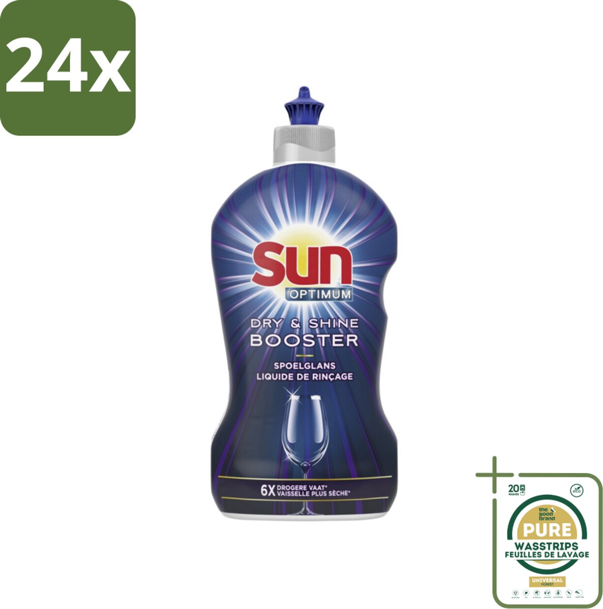 Sun - Shine & Dry Booster - Spoelglans - 450 ml - Voordeelverpakking - 24 stuks - Droogtijd - Glanzend vaat