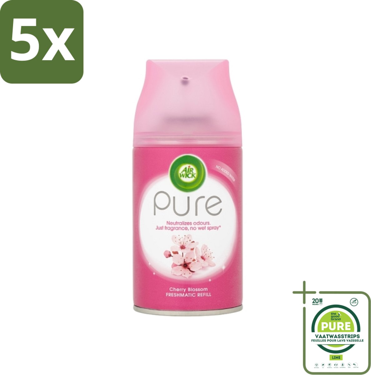 5 x Air Wick - Luchtverfrisser Navulling - Kersenbloesem - Automatische Spray - 250 ml - Grootverpakking - Kersenbloesem - Essentiële Oliën - Geur - Geurverspreiding - Fris