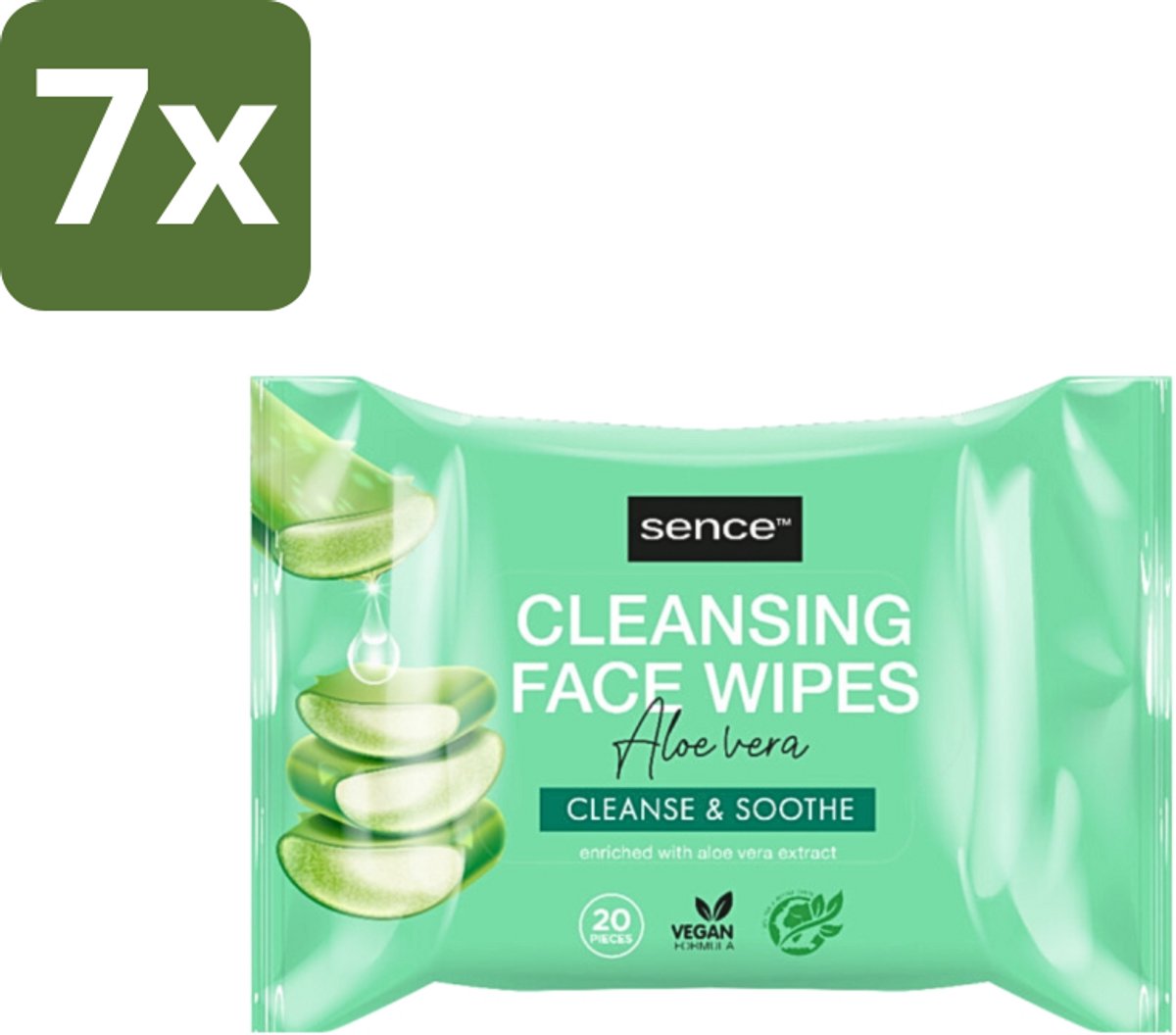7 x Sence - Aloë Vera - Gezichtsreinigingsdoekjes - Verzachtend - 20 Doekjes - Gezichtsreinigingsdoekjes Aloë Vera - Reinigingsdoekje Aloë Vera - Gezichtsreiniging Aloë Vera - Doekjes Voor Gezicht - Gezichtsdoekje Aloë Vera