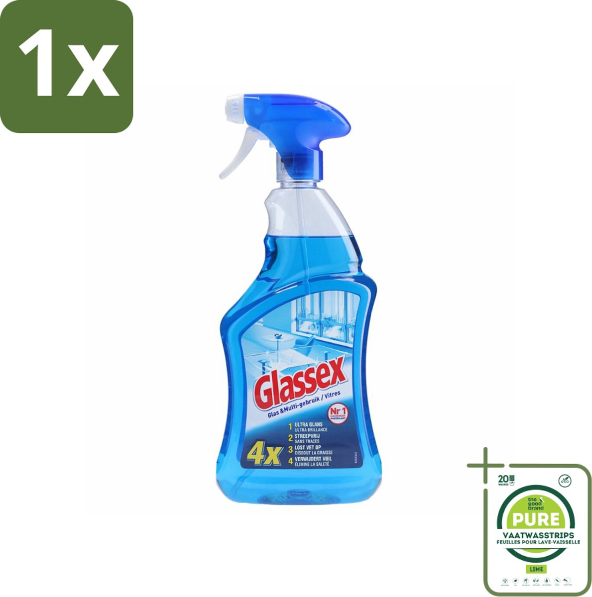 1 x Glassex Glas & Multi Schoonmaakspray 750 ml - Glas Reinigen - Spiegel Reinigen - Ruit Reinigen - Marmer Reinigen - Vet Verwijderen