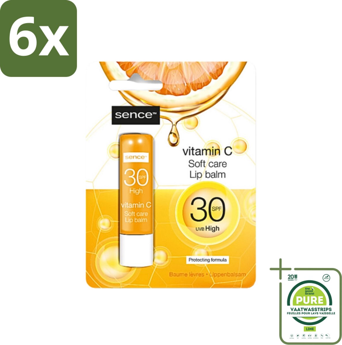 Sence - Soft Care Vitamin C - Lippenbalsem - Hydraterend - 4,3 g - Voordeelverpakking - 6 stuks - Vitamine C lippenbalsem - Hydraterende lippenbalsem