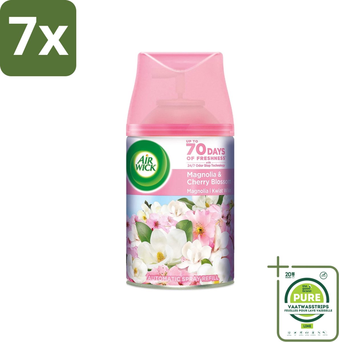 7 x Air Wick - Luchtverfrisser Navulling - Magnolia & Kersenbloesem - Automatische Spray - 250 ml - Grootverpakking - Luchtverfrisser - Geur - Geurverwijdering - Bloemige Geur - Magnolia