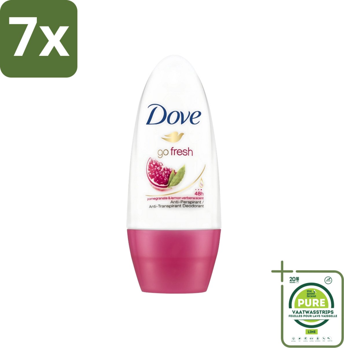 7 x Dove - Deodorant - Roll-on Go Fresh Granaatappel - Frisse geur - 50 ml - Grootverpakking - Dove Go Fresh - Granaatappel - Roll-on Deodorant - Anti-transpirant - Fruitige Geur