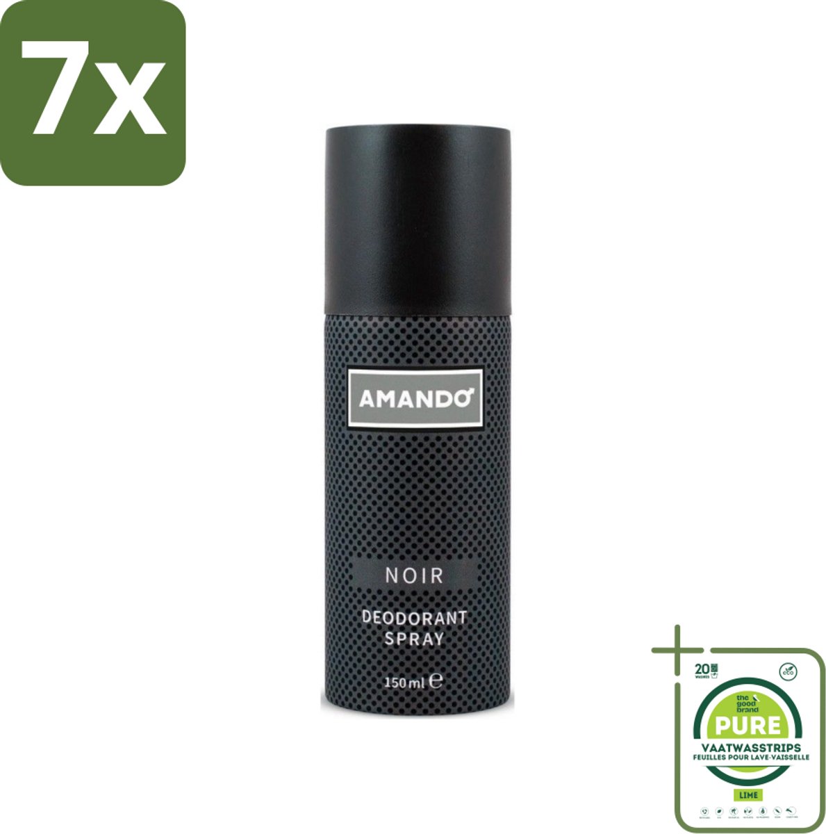 7 x Amando - Noir - Deodorant - Spray - 150 ml - Grootverpakking - Amando Noir Deodorant Spray - Deodorant Spray Voor Mannen - Klassieke Geur - Langdurige Bescherming - Mannelijke Geur