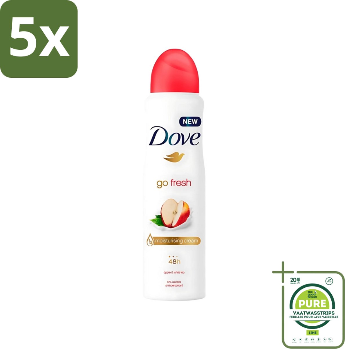 5 x Dove - Deodorant - Go Fresh Apple & White Tea - Verfrissend en fruitig - 250 ml - Grootverpakking - Dove Go Fresh Apple & White Tea - Deodorant Spray - Fris Geur - Zweet En Geur Bescherming - Alcoholvrije Deodorant