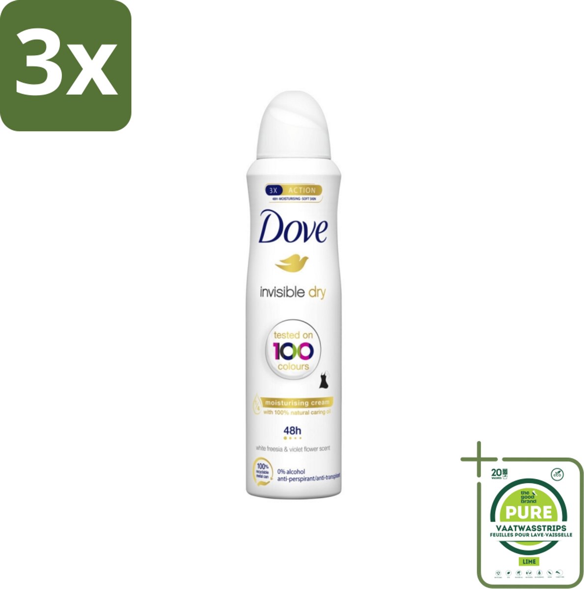 3 x Dove - Deodorant - Spray Invisible Dry - Onzichtbare bescherming - 250 ml - Grootverpakking - Dove Invisible Dry - Onzichtbare Vlekken - Deodorant Spray - Zweet En Geur - 48 Uur Bescherming