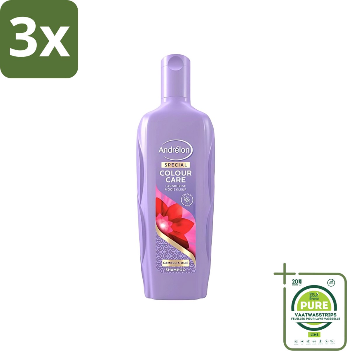 3 x Andrélon - Colour Care - Shampoo - Sulfaatvrij - 300 ml - Grootverpakking - Kleurbehoud - Sulfaatvrije Shampoo - Gekleurd Haar - Haarverzorging - Camellia-olie