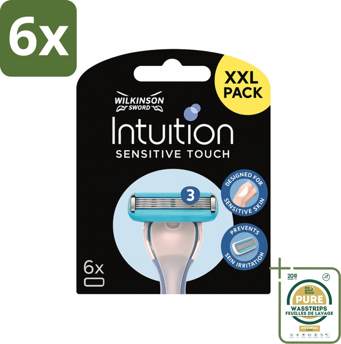 Wilkinson - Navulmesjes Intuition Sensitive Touch - Met Verzorgende Gel - 6 scheermesjes - Voordeelverpakking - 6 stuks - Verzorgende gel - Aloe vera