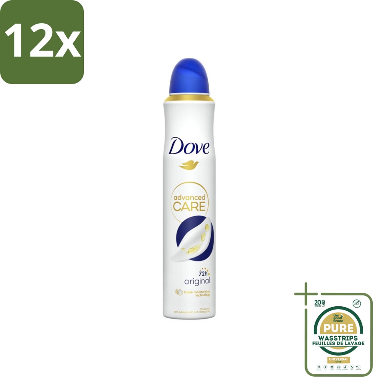 Dove - Deodorant - Spray Advanced Care - Frisse en langdurige bescherming - 200 ml - Voordeelverpakking - 12 stuks - Anti-Transpirant - Zweetvermindering