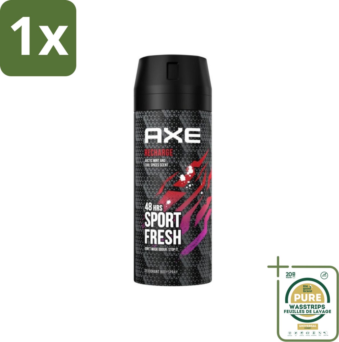 1 x Axe - Deodorant Bodyspray - 48hrs Sport Fresh - Recharge - Arctic Mint & Cool Spices - 150 ml- Axe Deodorant - Sport Fresh - Deodorant Bodyspray - Axe Recharge - Axe Ice Chill