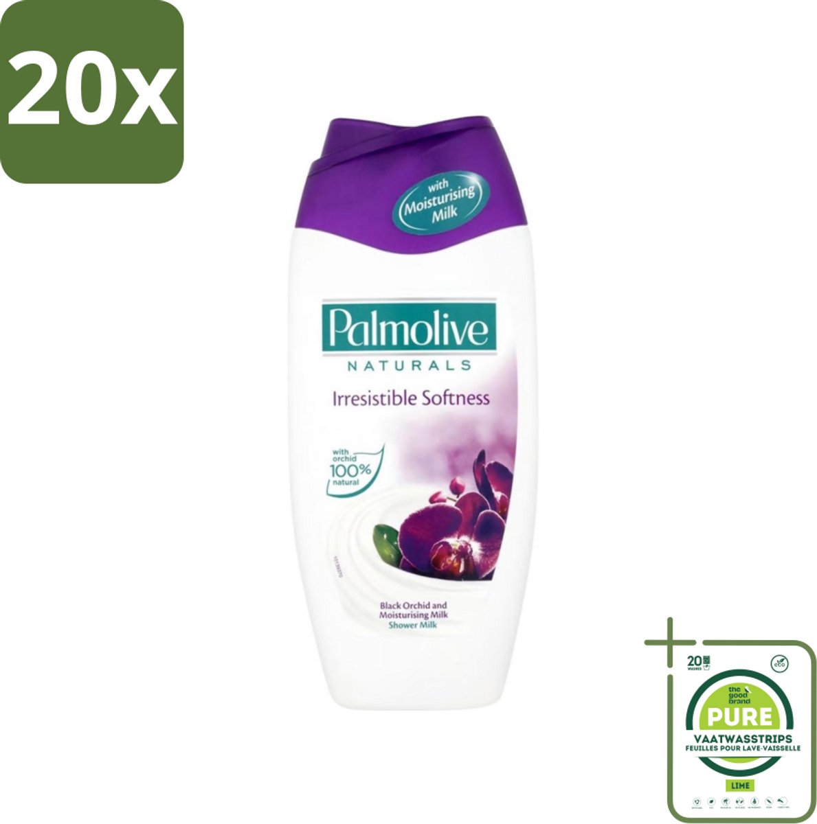 20 x Palmolive Naturals - Douchecrème - Onweerstaanbaar Zacht - 250 ml - Grootverpakking - Douchegel Orchidee Melk - Hydraterende Douchegel - Verzorgende Douchegel - Luxe Douchegel - Douchegel Voor Gevoelige Huid