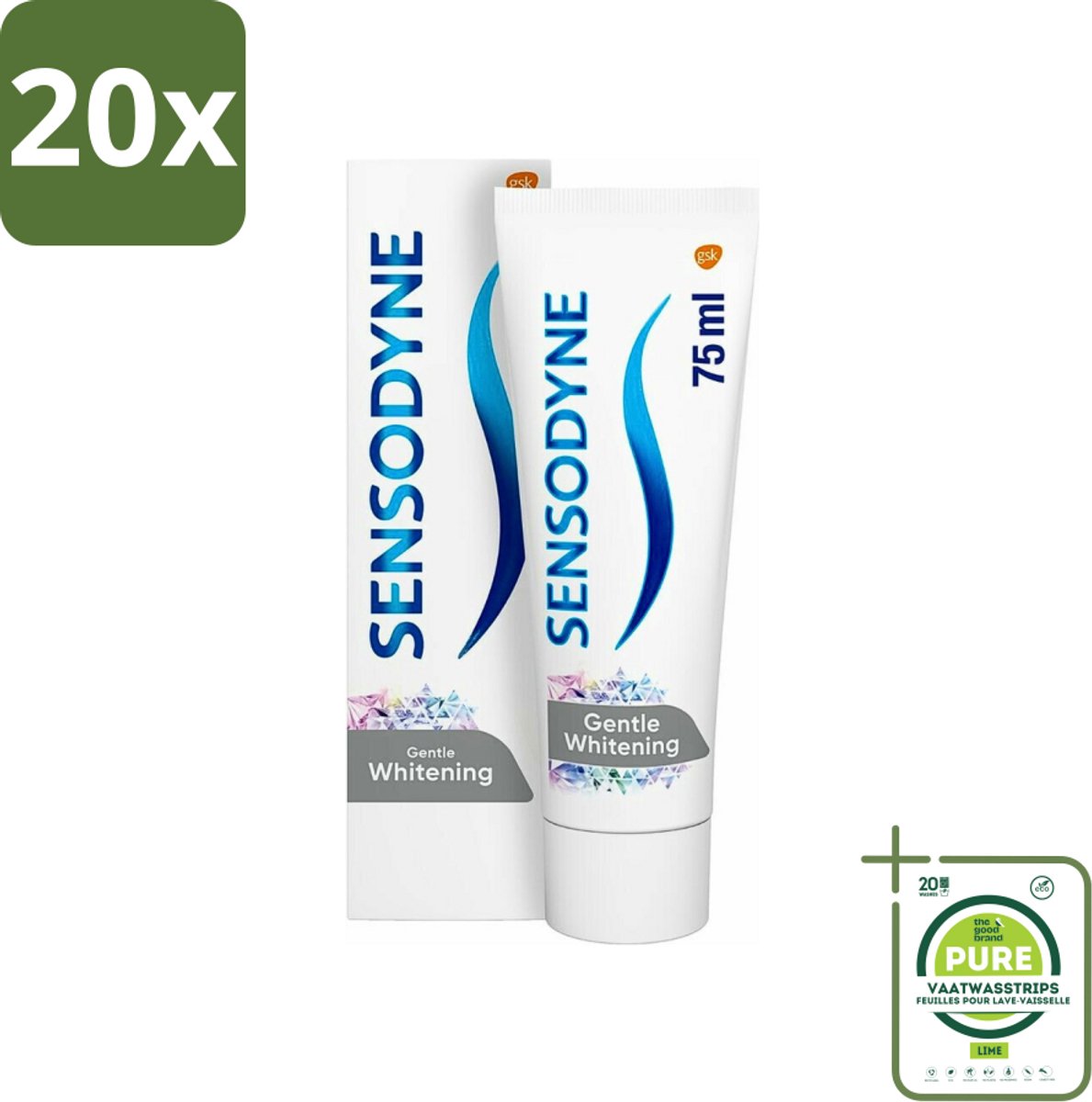 20 x Sensodyne - Tandpasta - Gentle Whitening - Milde Reiniging - 75 ml - Grootverpakking - Gevoelige Tanden - Tandpasta - Witte Tanden - Glazuur Beschermen - Gevoeligheid Verlichten