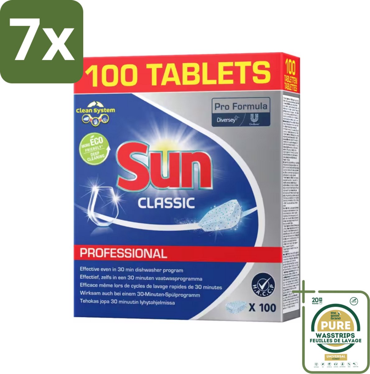 7 x Sun - Classic Professional - Vaatwastabletten - 100 Tabletten - Grootverpakking - Vaatwasmachine - Vaatwastabletten - Vaat Reinigen - Vaatwasmiddel - Vaatwasmachine Tablet