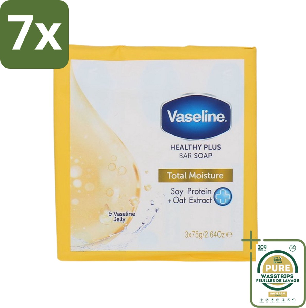 7 x Vaseline - Total Moisture - Zeeptablet - Healthy Plus - 3x75 g - Grootverpakking - Zeep - Huidverzorging - Hydratatie - Dagelijks Gebruik - Gezond Huidgevoel