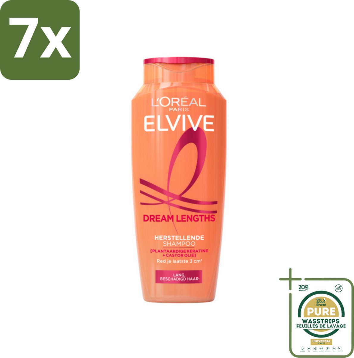 7 x L'Oréal Elvive Dream Lengths Shampoo 250 ml - Grootverpakking - Lang Haar - Beschadigd Haar - Herstel Shampoo - Keratine Shampoo - Castorolie Shampoo