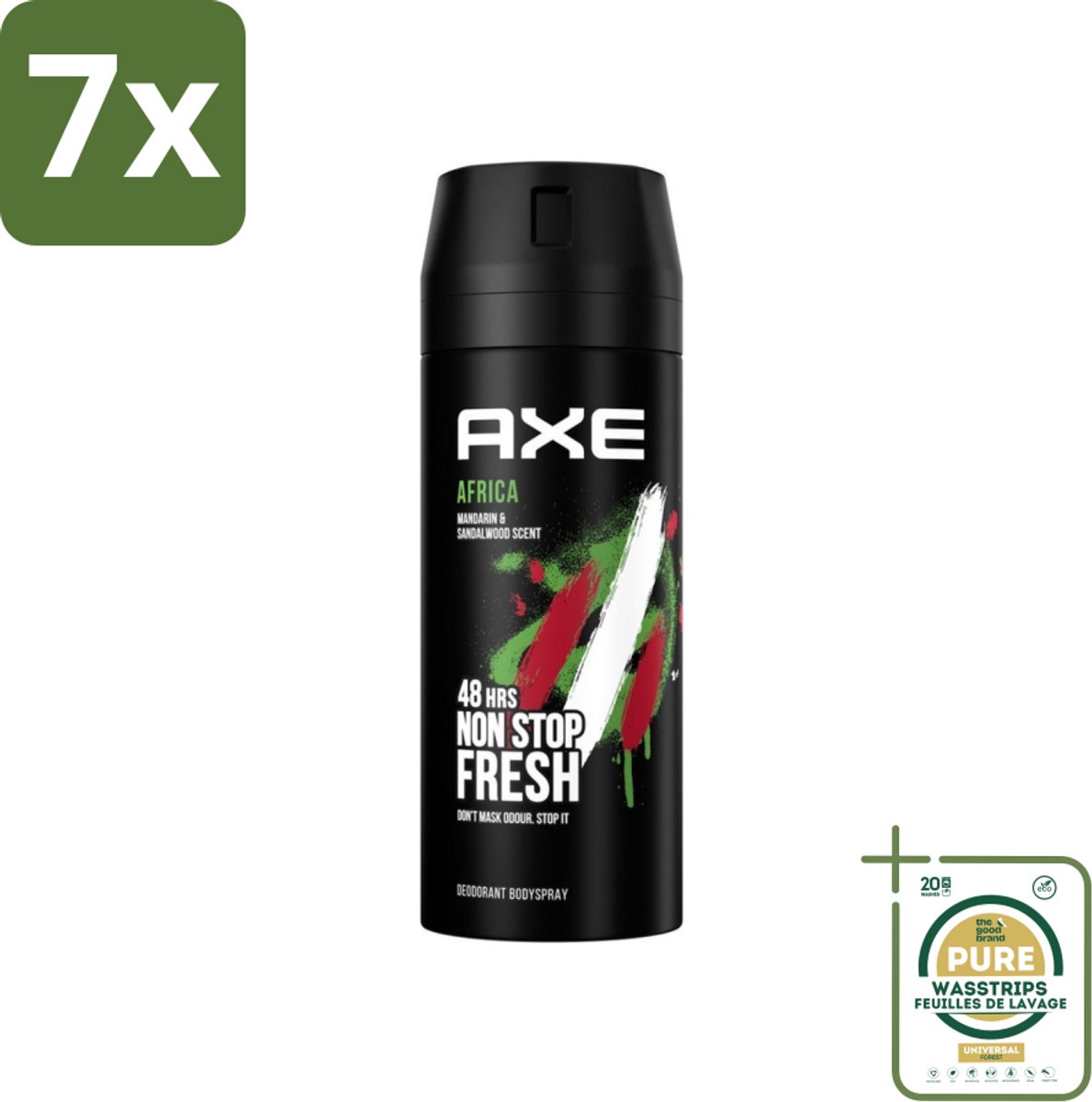7 x Axe - Deodorant Bodyspray - 48hrs Non Stop Fresh - Africa - Mandarin & Sandalwood - 150 ml - Grootverpakking - Deodorant Bodyspray - Geurbeheersing - 48 Uur Bescherming - Mandarijn En Sandelhout - AXE Africa