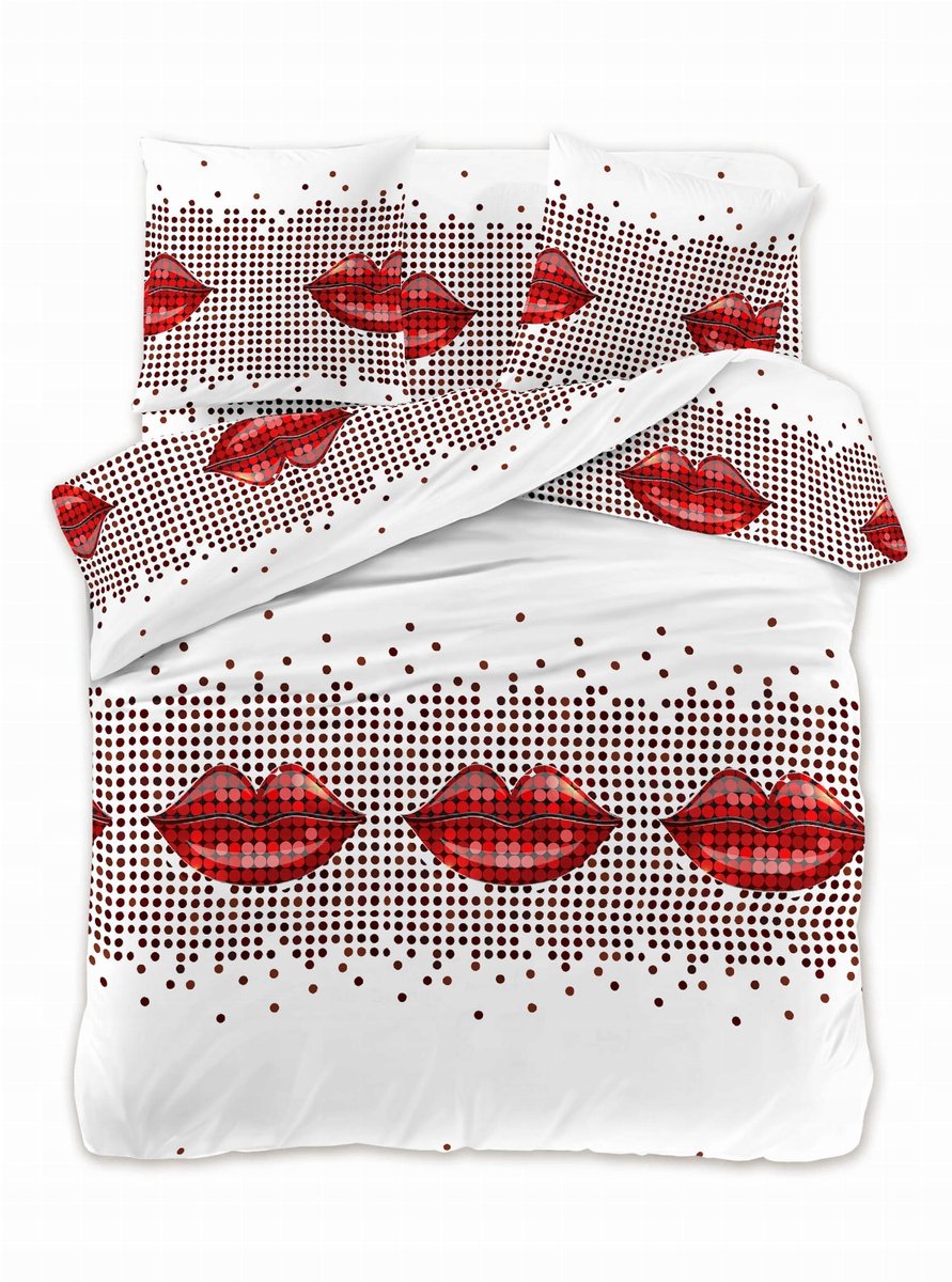 3D Beddengoed Set 160x200cm Rode Lippen Liefde - 3 Delig