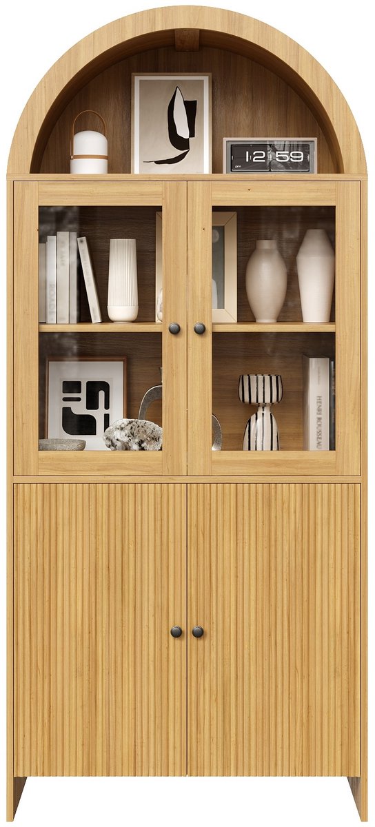 COVREO Buffetkast 78x40x176 cm naturel hout, met glasdeuren en opbergruimte