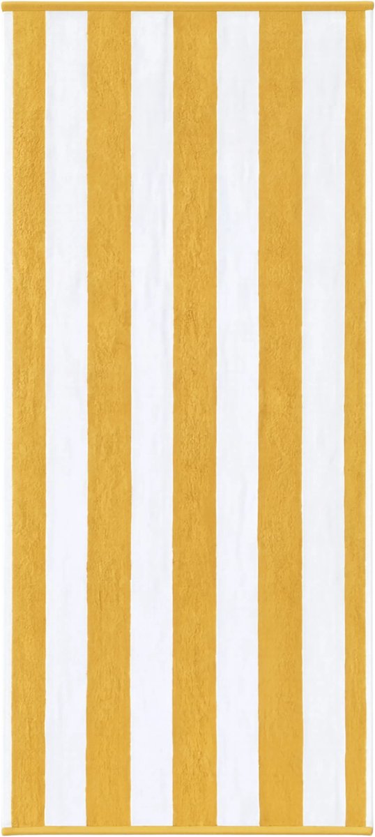 HUSH Living - Strandlaken - 100% Katoen - 100x200 cm - 550 g/m² Luxe Dikte - Badlaken voor Strand, Zwembad, Sauna en Vakantie - Streeppatroon - Geel + Wit