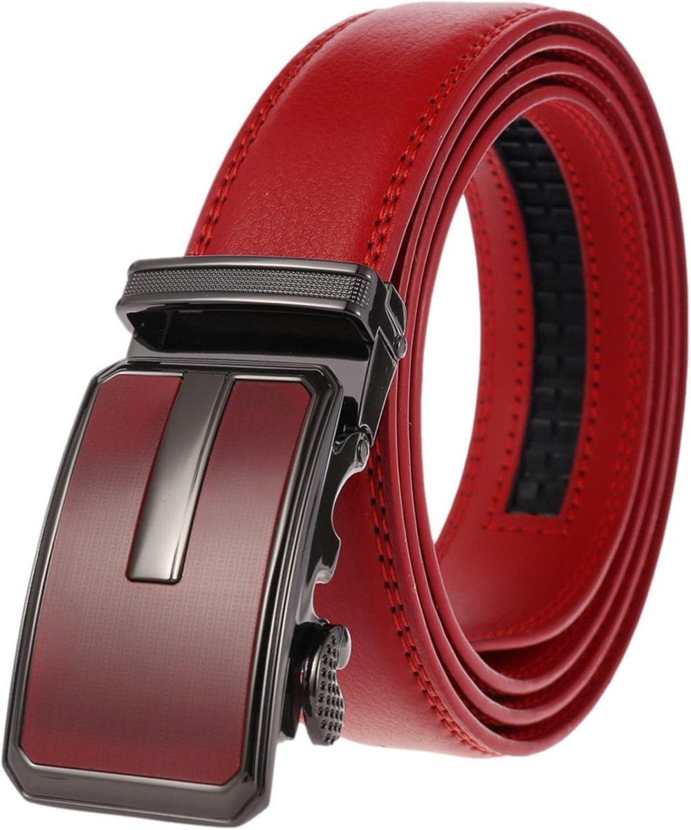 Leren Jeansriem met Automatische Gesp voor Casual Draagcomfort - Verstelbare Riem 130 cm in Rood