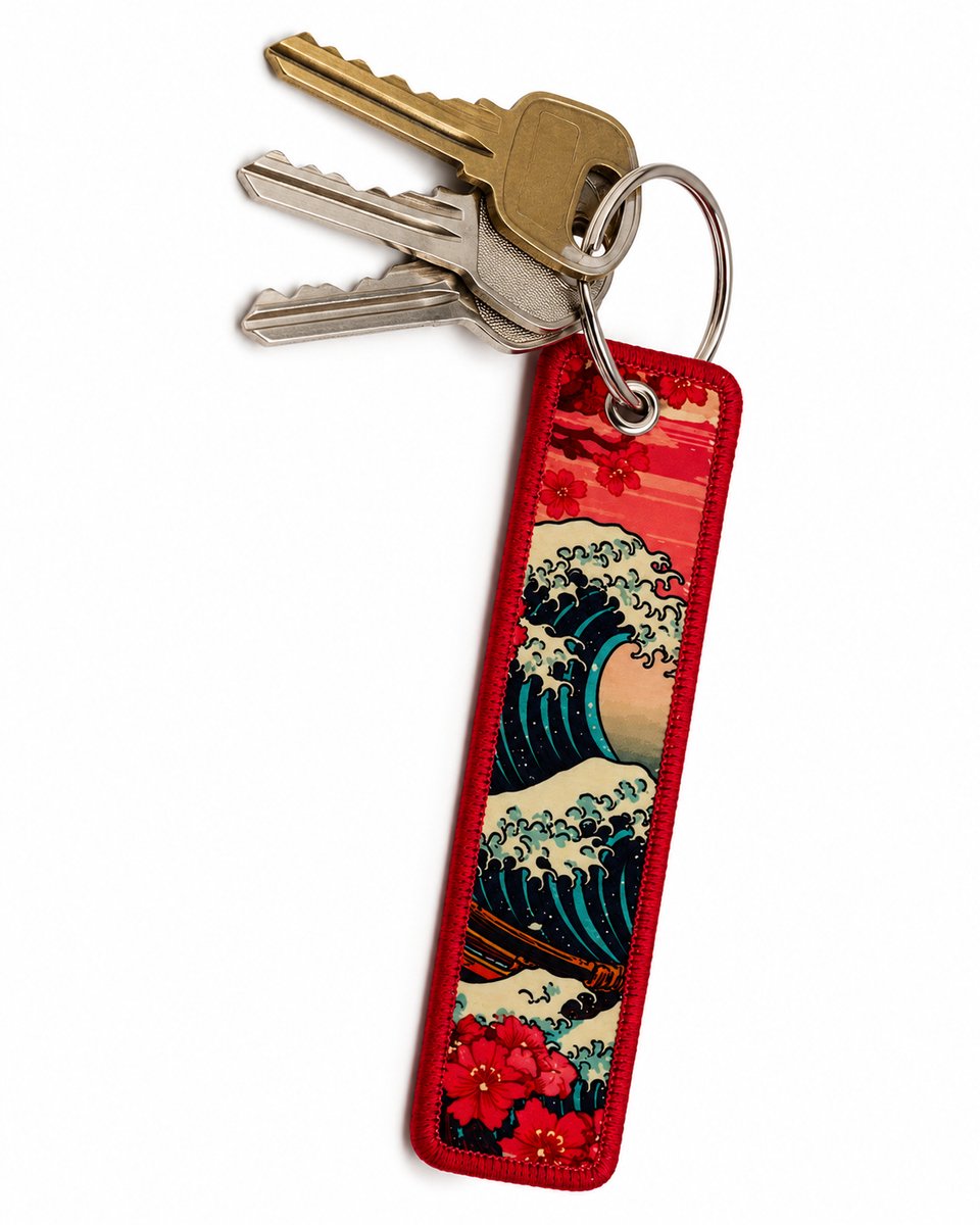 Sleutelhanger - geluksbrenger - Japan - Kanagawa wave roze - 1 stuks