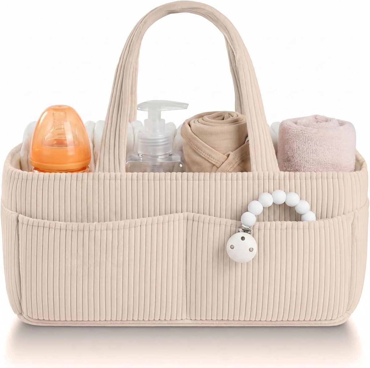 LISM-Opbergmand voor babyluiers, geschikt voor op de commode, met 3 vakken en 6 zakjes, afmetingen: 36 cm x 24 cm x 18 cm, gebroken wit.