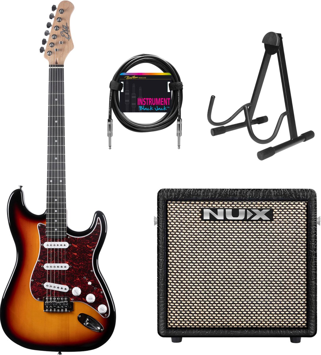 EKO ST100 Tribute ST-Style Sunburst + NUX Mighty-8 MK2 Versterker