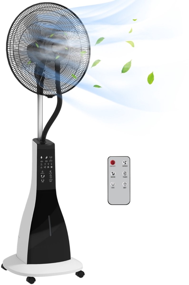 Vloerventilator‑Vernevelventilator‑3L watertank‑3 werkmodi‑3 snelheden‑44,5x38,5x120 cm‑wit en zwart