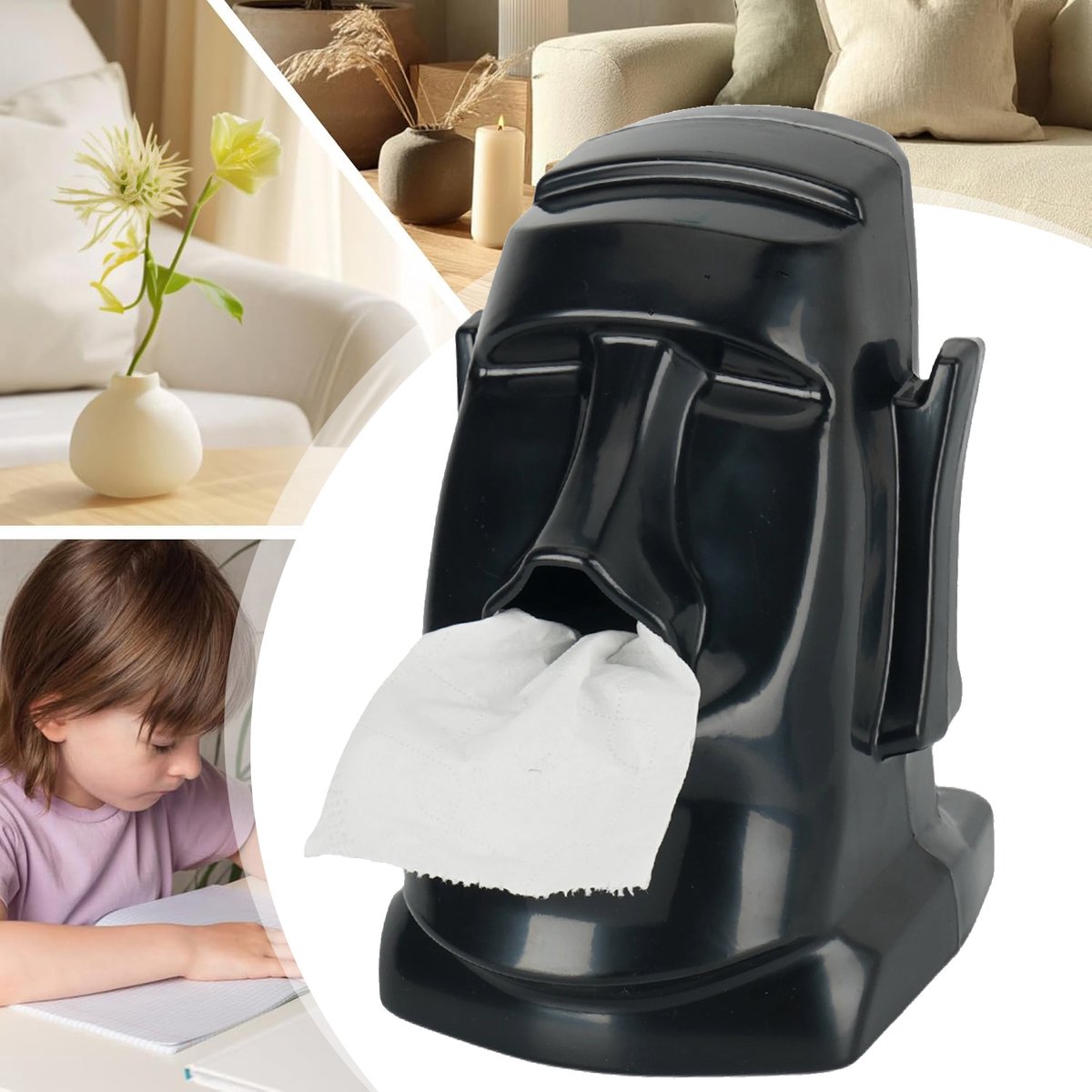 Moai-Hoofd Tissuebox - Paasbeeldjes Tissuebox - Brillenhouder Hoofdtelefoonstandaard - Huis- En Kantoordecoratie