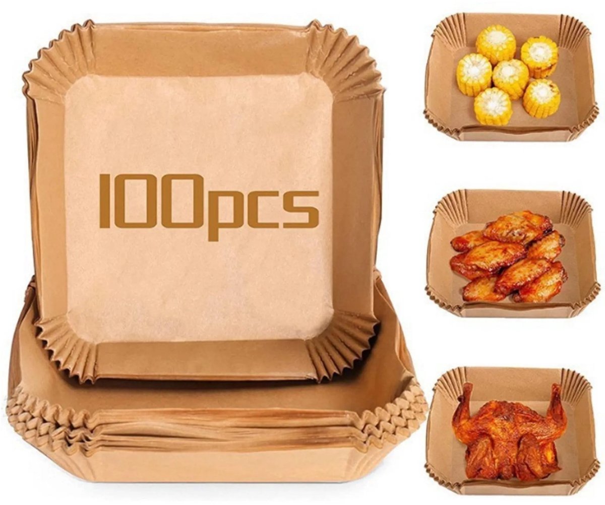 casalora® - Bakpapier airfryer - Bakpapiervellen - 20 cm vierkant bakpapier - BPA-vrij - Olie- en hittebestendig wegwerp-airfryerbakpapier - 100 Stuks - Toepasbaar op Philips-serie 5-7L