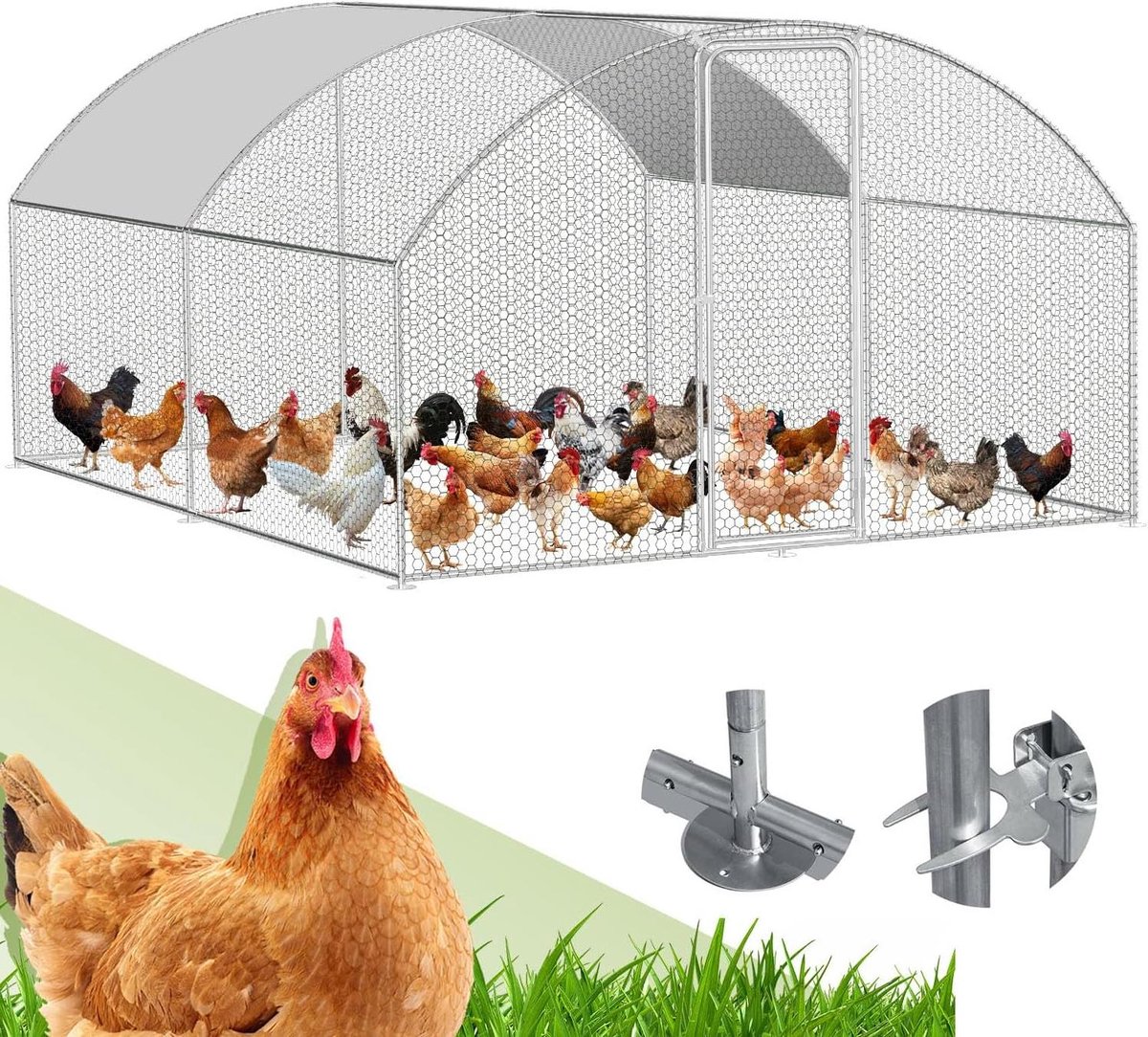 Dierenverblijf Buiten - Rondom Ren - Veilige Huisvesting - Waterdicht Dak - 300 x 400 x 200 cm - Zilver