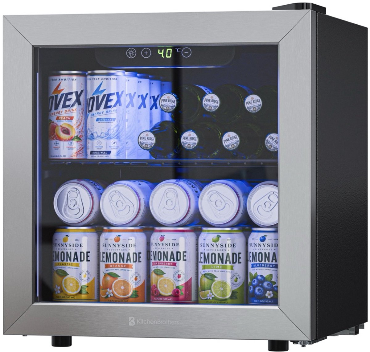 KitchenBrothers Drankkoelkast - 36L - Mini Koelkast - Glazen Deur - Minibar - 60 Blikjes - Zwart