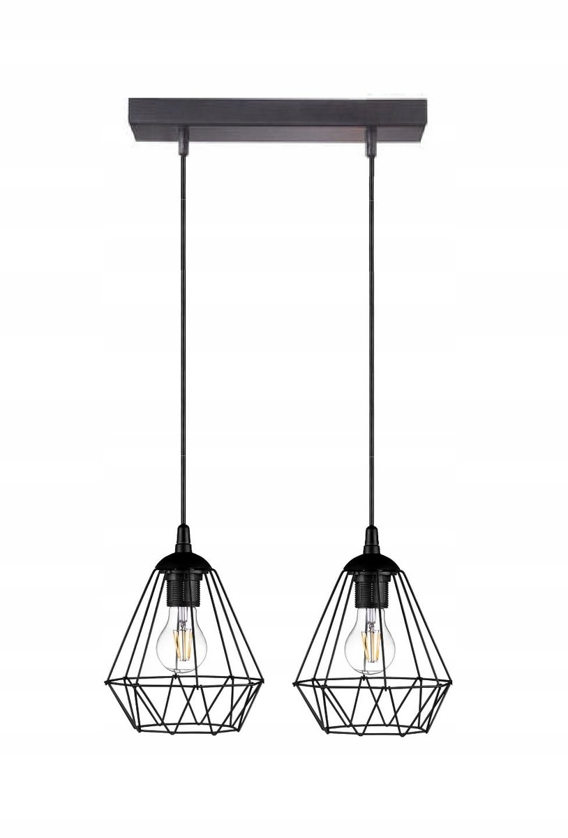 Merkloze Loft Hanglamp Diamant Dubbel Zwart Metaal E27