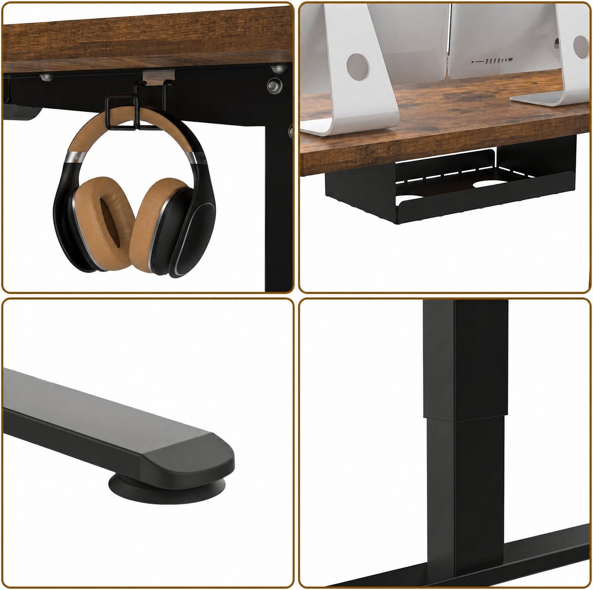 Devoko Elektrisch Zit-Sta Bureau 160x80 cm - 18 mm Bureaublad - Zit-herinnering - USB-poort - Gebrand houtlook/Zwart thumbnail 5